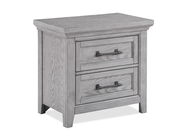 1Pc Gray Contemporary Rustic Wood Finish Two Drawers Nightstand Wooden Bedroom Furniture Metal Pull Grey
