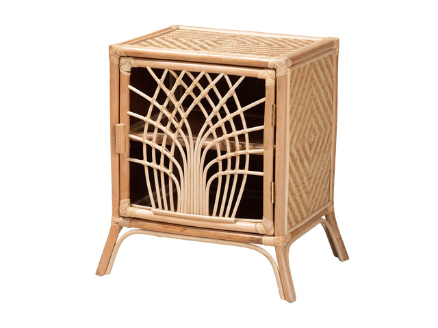 Modern Bohemian Natural Brown Rattan Nightstand