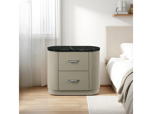 Travonte Gray Linen & Beige Nightstand