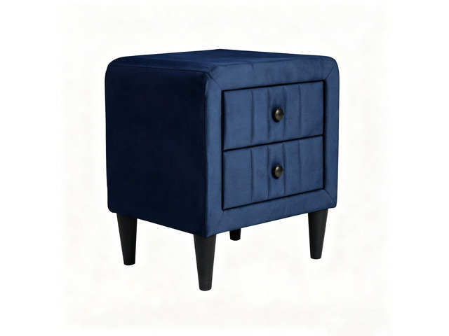 Navy Blue Velvet Upholstered Nightstand With 2 Drawers, Modern Bedside Table With Storage, Elegant Accent End Table, 20 Inch