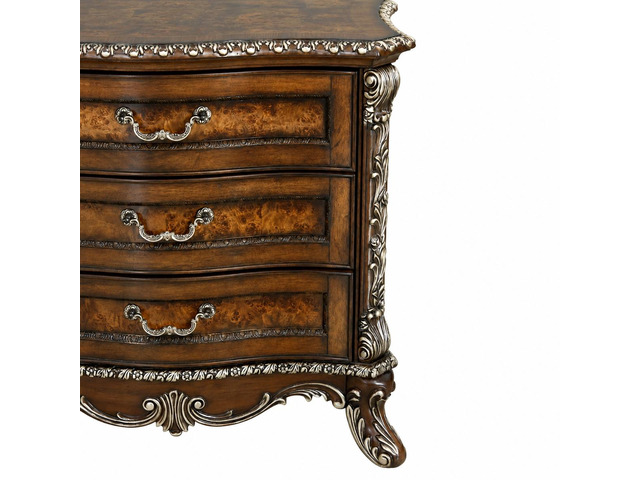 Devany Nightstand 32'W Cherry Wood 3-Drawer Antique Oak Finish Resin Classic Bedside Table