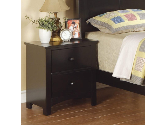Black Finish Nightstand 2-Drawers Pine Veneer Mdf Wooden 1Pc Modern Nightstand