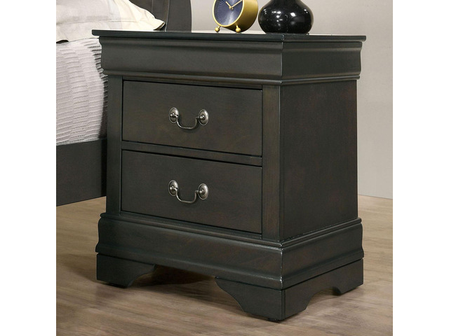 1Pc Nightstand Gray Louis Philippe Solid Wood English Dovetail Construction Antique Nickle Hanging Pulls