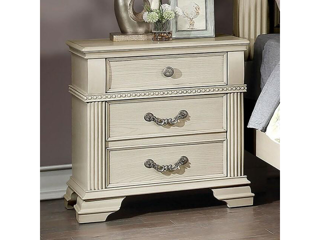 Antique White Nightstand Bedroom 1Pc Nightstand Solid Wood Satin Knickel Knobs And Pulls