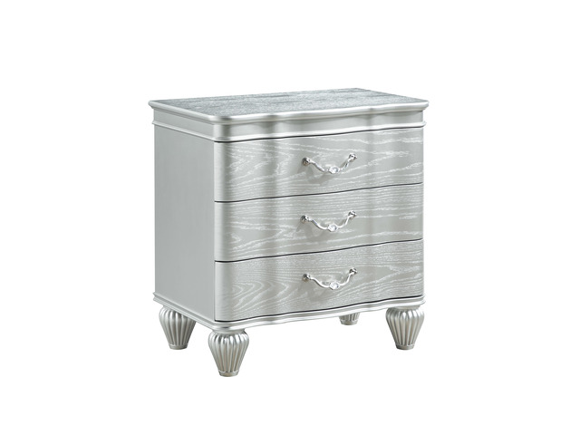 Landmark Traditional Style 3-Drawer Night Stand With Metal Drawer Pulls Made With Wood In Silver