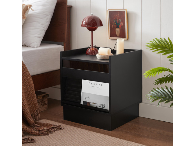 Mid Century Modern Nightstand With Charging Station And Led Lights, Night Stand With 2 Drawers, Bedside Tables/End Table For Bedroom Or Living...