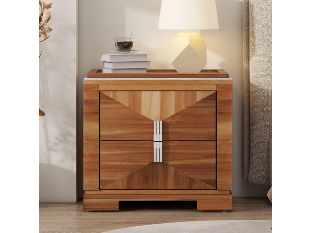 Mid-Century Modern Nightstand, 2 Drawers Wide Sofa Side Table,Wood Diamond Shaped End Table With Storage,Closet With Heavy Duty Base,Small Bedside...