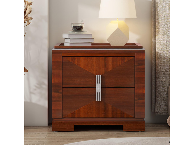 Mid-Century Modern Nightstand, 2 Drawers Wide Sofa Side Table,Wood Diamond Shaped End Table With Storage,Closet With Heavy Duty Base,Small Bedside...
