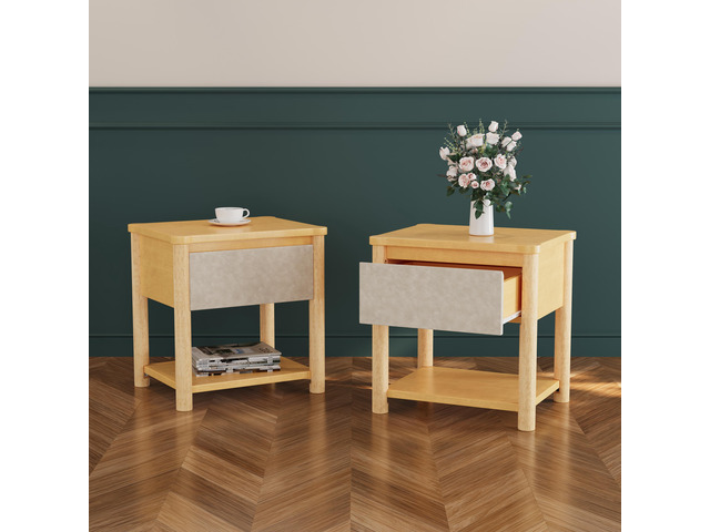 Wood Nightstand,Modern Nightstands With Drawer, Farmhouse Bedside Table For Bedroom Living Room,Mp2(Set Of 2) Natural & Beige Color