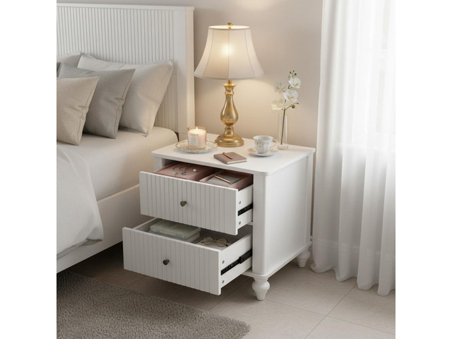 23' Nightstand With 2 Drawers, White Color - Sturdy Wooden Bedside Table For Bedroom & Living Room Use, Modern Decor, Mp1