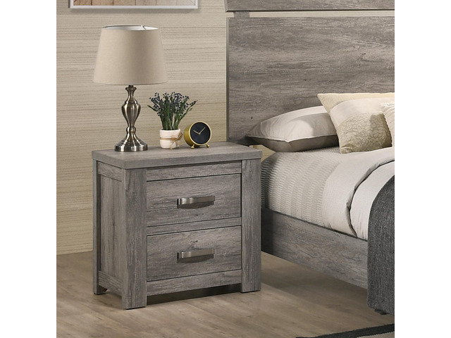Floren Contemporary Wood Two-Drawer Nightstand, Weathered Gray