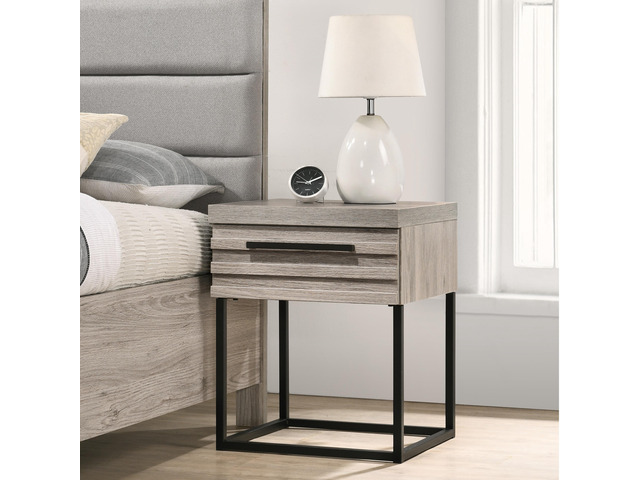 Alvear Contemporary Wood Nightstand With Metal Base, One Size, Nightstand Only, Weathered Gray