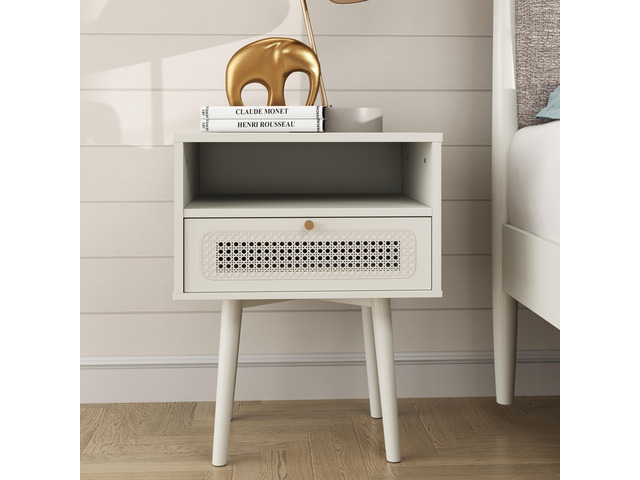 Feeney Dual-Tier Storage Nightstand, Side Table, Cream White