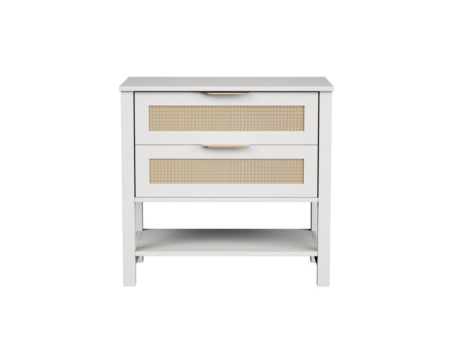 Rattan Nightstand With 2 Drawers And Storage Shelf Boho Bedside Narrow Side Table For Bedroom