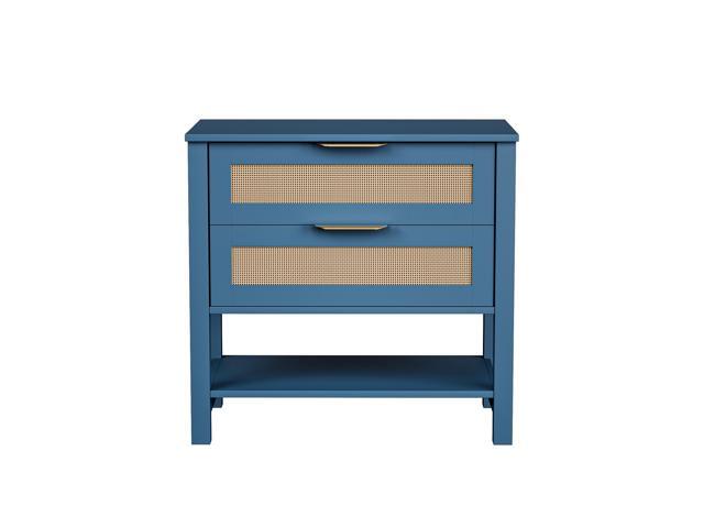 Rattan Nightstand With 2 Drawers And Storage Shelf Boho Bedside Narrow Side Table For Bedroom