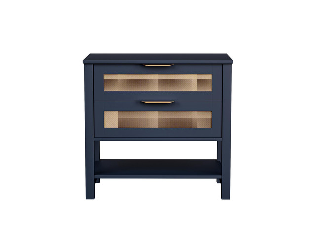 Rattan Nightstand With 2 Drawers And Storage Shelf Boho Bedside Narrow Side Table For Bedroom