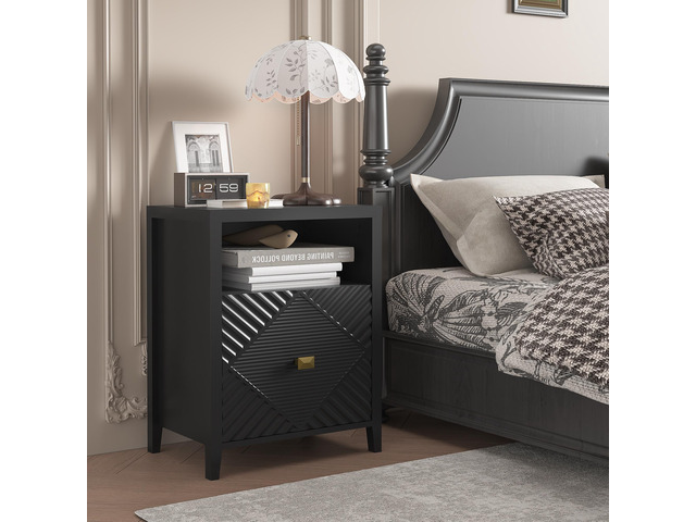 Nightstand With Charger Station And Usb Port,19 Inch Modern Night Stand With Storage Shelf, Bedside Tables For Bedroom, Home, Living Room,Black