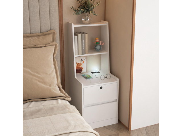 Nightstand With Charging Station, Smart Nightstand With Night Light, Modern Night Stand With Bookshelf, Bedside Tables With Storage Cabinet For...