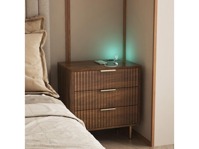 Nightstand With Charging Station, Smart Nightstand With Night Light, Modern Night Stand With Storage Cabinet For Bedroom, Wood