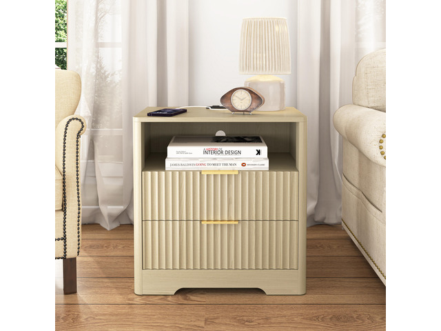 Nightstand With Charging Station, Smart Nightstand With Night Light,Bedside Tables With Storage Cabinet For Bedroom, Wood