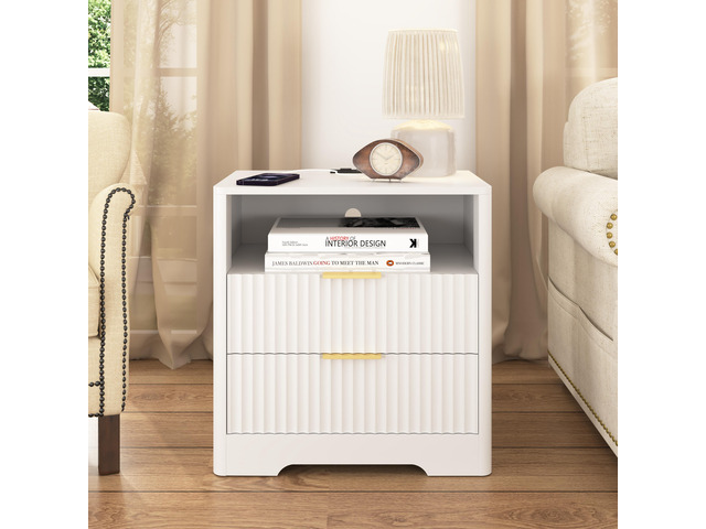 Nightstand With Charging Station, Smart Nightstand With Night Light,Bedside Tables With Storage Cabinet For Bedroom
