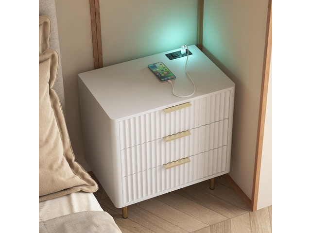 Nightstand With Charging Station, Smart Nightstand With Night Light, Modern Night Stand With Storage Cabinet For Bedroom