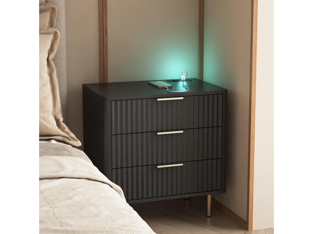 Nightstand With Charging Station, Smart Nightstand With Night Light, Modern Night Stand With Storage Cabinet For Bedroom