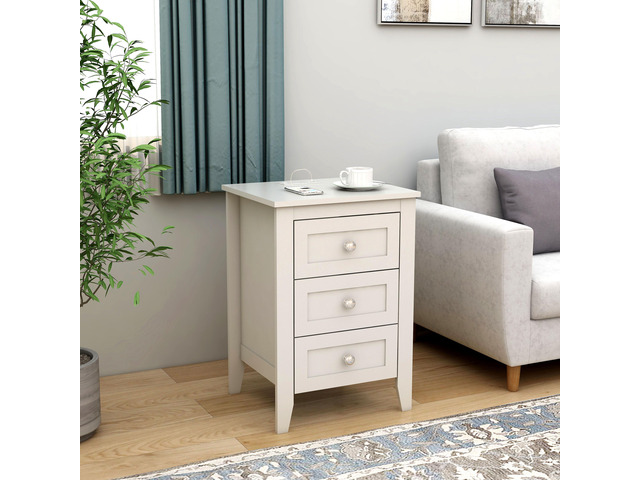 White 3 Drawer Nightstand With Charging Station And Usb Ports & Power Outlets,Wooden Bed Side Table/End Table Modern Night Stands For Bedrooms