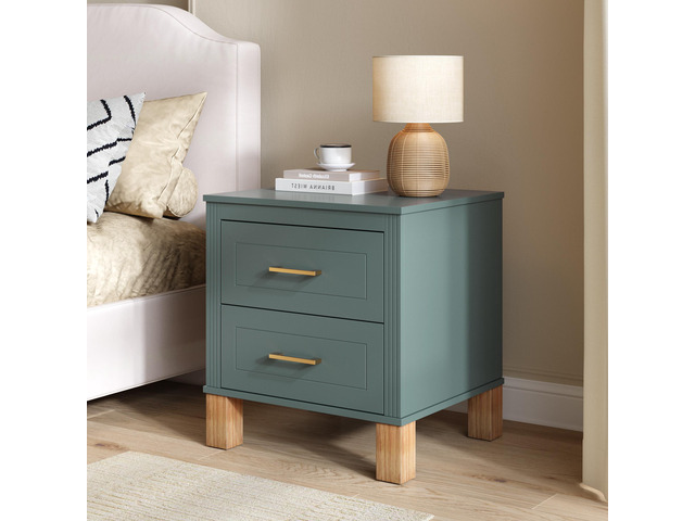 2 Drawer Nightstand, Premium Wood Storage With Elegant Fluted Design, Solid Wood Legs Nightstand With Metal Handle, Tall Bedside Table For Bedroom...