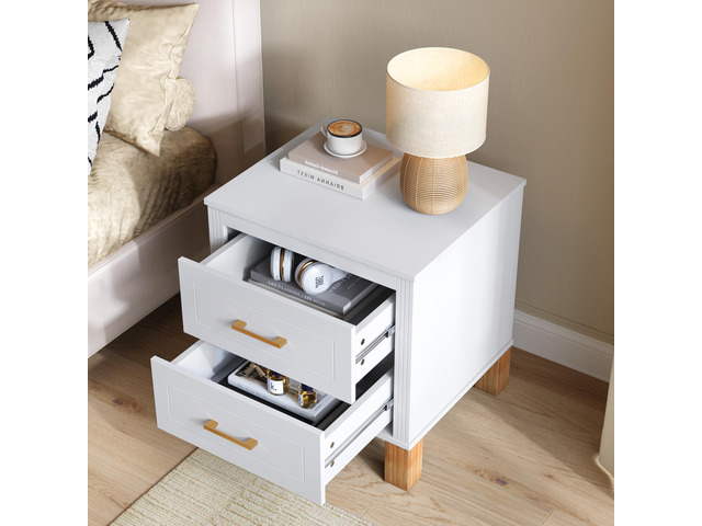 2 Drawer Nightstand, Premium Wood Storage With Elegant Fluted Design, Solid Wood Legs Nightstand With Metal Handle, Tall Bedside Table For Bedroom...