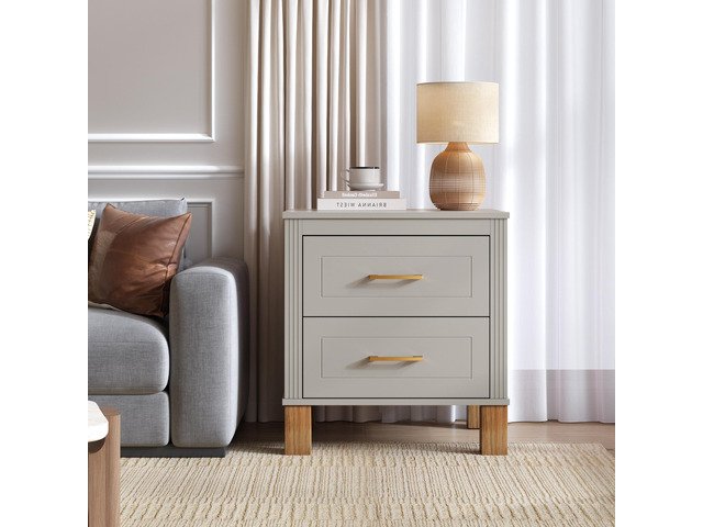 2 Drawer Nightstand, Premium Wood Storage With Elegant Fluted Design, Solid Wood Legs Nightstand With Metal Handle, Tall Bedside Table For Bedroom...
