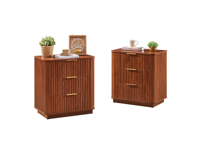 3 Drawers Nightstand Set Of 2, 23.6'' Wide Modern Chest Of Drawers Curved Wave Design, Nightstand, Wood Drawer Organizer For Bedroom, Living Room,...