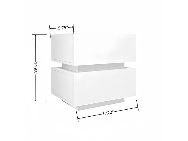 White Color High Glossy 2 Drawers Bedside Table With Rgb Led Light Nightstand With Bluetooth Control
