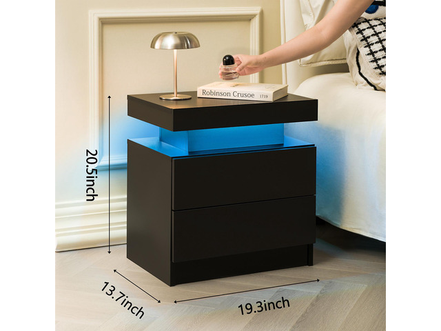 Led Nightstands Set Of 2, Bedside Table Cabinet Lights Modern End Side With 2 Drawers For Bedroom (Black)