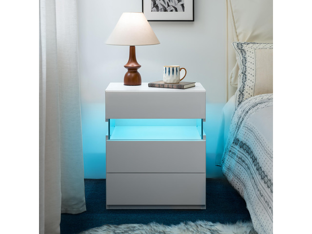 Led Nightstands 3 Drawer Dresser For Bedroom With 16Rgb Color Lights,Bedside Tables For Living Room Bedside Furniture (White)