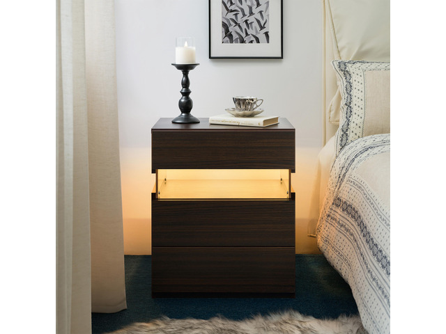 Led Nightstands 3 Drawer Dresser For Bedroom End Table With Acrylic Board Led Bedside Tables (Walnut)