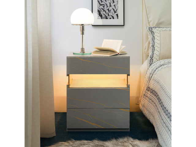 Led Nightstands 3 Drawer Dresser For Bedroom End Table With Acrylic Board Led Bedside Tables For Bedroom Living Room Bedside Furniture (Grey+Gold)