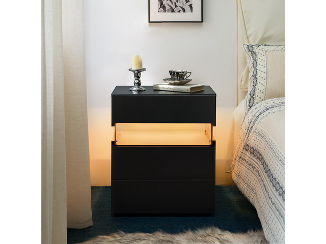 Led Nightstands 3 Drawer Dresser For Bedroom End Table With Acrylic Board Led Bedside Tables (Black)