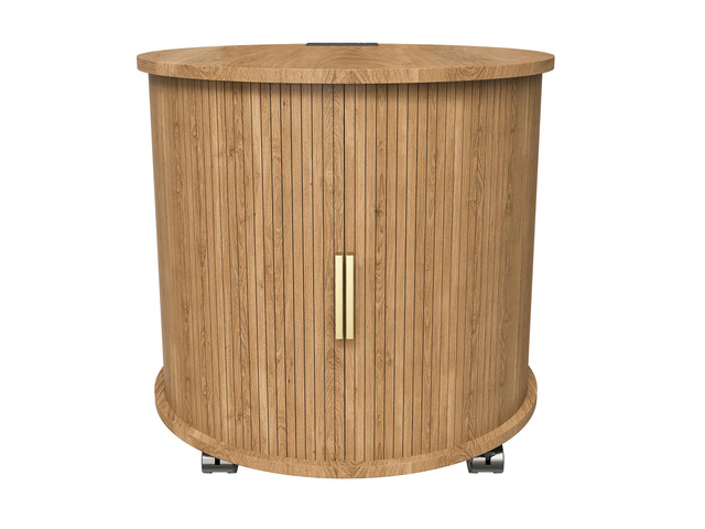 Mid Century Modern Cylinder End Table With Built-In Charging Station & Sliding Door, 2-Tier Storage Round Nightstand With Usb Ports, Osk Bedside...
