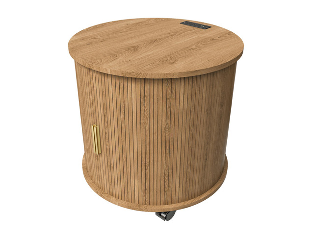 Set Of2 Mid Century Modern Cylinder End Table With Built-In Charging Station & Sliding Door, 2-Tier Storage Round Nightstand With Usb Ports, Osk...