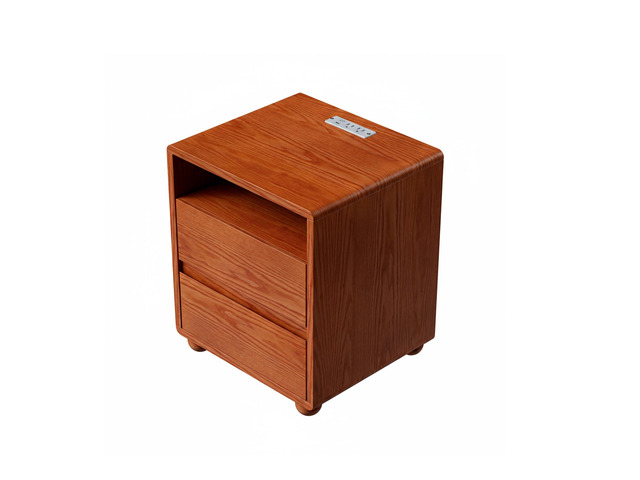 20'Modern Nightstand With 2 Drawers And Shelves Solid Wood Night Stand With Charger Station Mid Century Bedside Table Curved Wood Side Table-Walnut