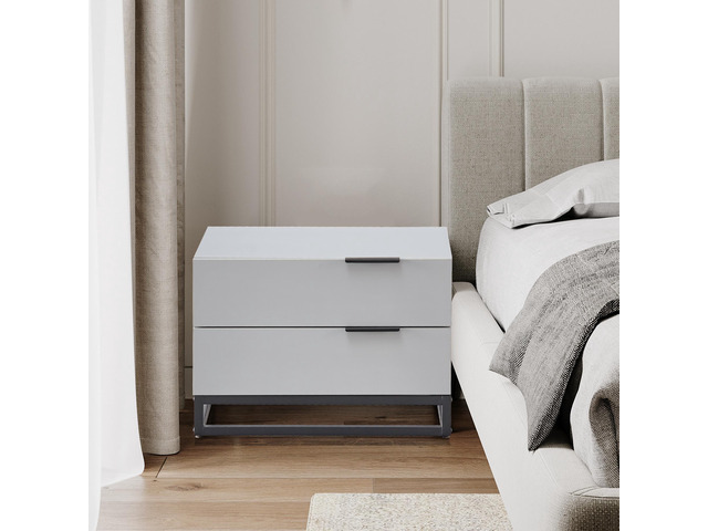 22' Grey White Nightstand With 2 Drawer, Small Dressers For Closet, Wood Storage Cabinet For Hallway Bedroom Entryway, Sofa Beside Table Drawer Chest