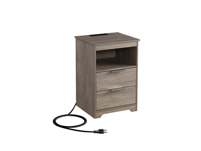 Nightstand With Charging Station,End Table With 2 Drawers,Wooden End Table With Drawer And Opening Shelf,Side Table For Bedroom, Gra