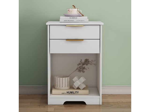Nighstand With 2 Drawers,End Table,Nightstand With Open Space,Golden Handle,Morden Design,For Living Room,Bedroom,Easy Assemble,White
