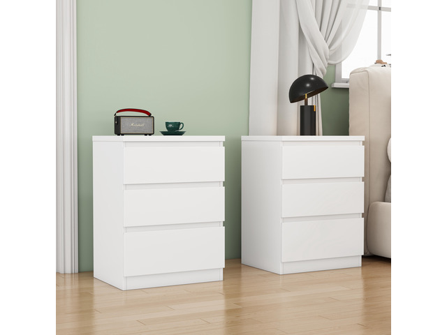 19.7-Inch White Nightstand With 3 Drawers,Set Of 2,Beside Table With Drawers Handle Free Design,Thickened Top Plate,Small Side Table Storage...