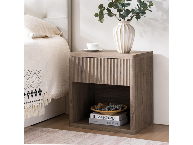 Night Stand Nightstand With Drawer Storage Fluted Bed Side Table End Table Large Modern Wide Bedside Stand Mid Century Night Stands For Bedroom...