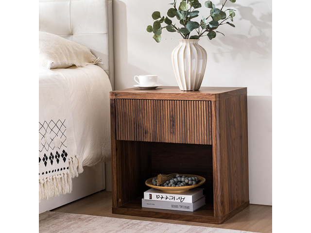 Night Stand Nightstand With Drawer Storage Fluted Bed Side Table End Table Large Modern Wide Bedside Stand Mid Century Night Stands For Bedroom...