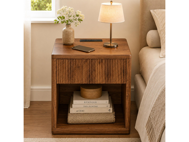 Night Stand Nightstand With Drawer Storage Fluted Bed Side Table End Table Large Modern Wide Bedside Stand Mid Century Night Stands For Bedroom...