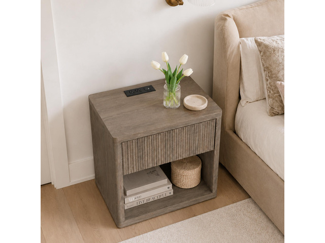Night Stand Nightstand With Drawer Storage Fluted Bed Side Table End Table Large Modern Wide Bedside Stand Mid Century Night Stands For Bedroom...