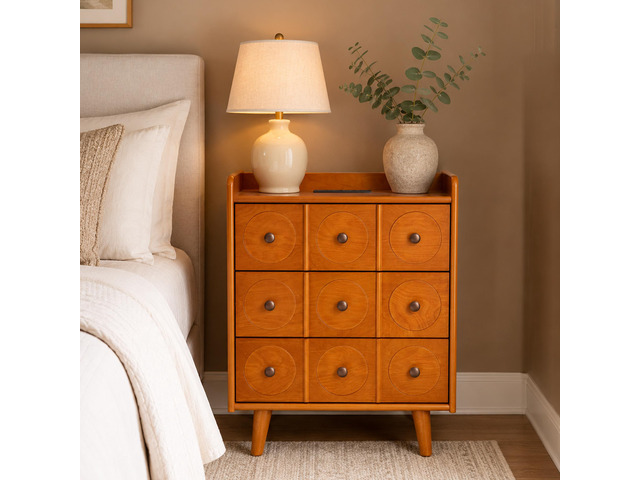 3-Drawer End Table With Top Charging Station, 21.65'' Length With Outlets And Usb Ports,Solid Wood Legs, Large Mid Natural Wood Color End Table For...